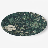 Dark Emerald Green Floral Pappteller (Schrägansicht)