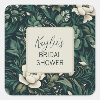 Dark Emerald Green Floral Quadratischer Aufkleber
