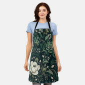 Dark Emerald Green Floral Schürze (Getragen)