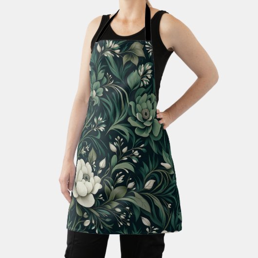 Dark Emerald Green Floral Schürze (InSitu)