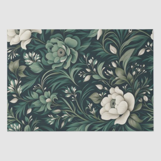 Dark Emerald Green Floral Seidenpapier (Vorderseite)