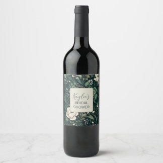 Dark Emerald Green Floral Weinetikett
