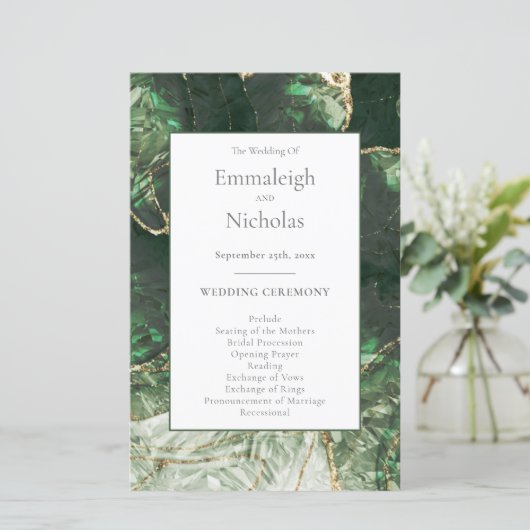 Dark Emerald Green Gemstone Wedding Programs (Stehend Vorderseite)