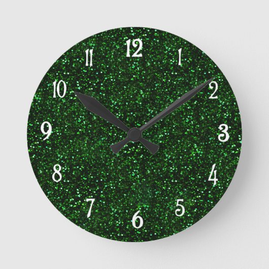Dark Emerald Green Glitzer Runde Wanduhr (Vorderseite)