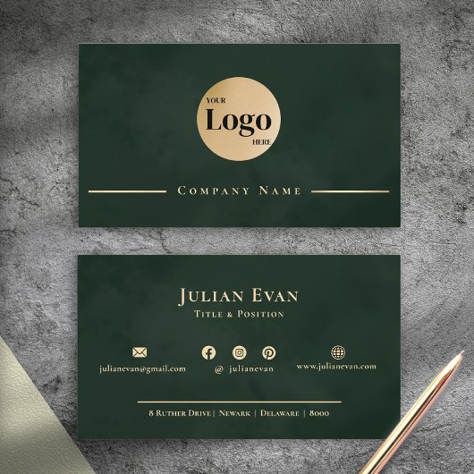 Dark Emerald Green Gold Professional Company Logo Visitenkarte
