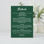 Dark Emerald Green Moody Jewel Wedding Details Begleitkarte (Stehend Vorderseite)