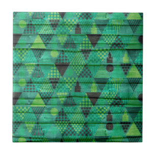 Dark Emerald Green Triangle Pattern Fliese