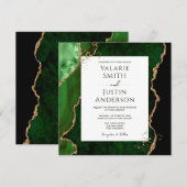 Dark Emerald Green und Gold Agate Stone Wedding Einladung (Vorne/Hinten)