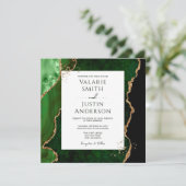 Dark Emerald Green und Gold Agate Stone Wedding Einladung (Stehend Vorderseite)