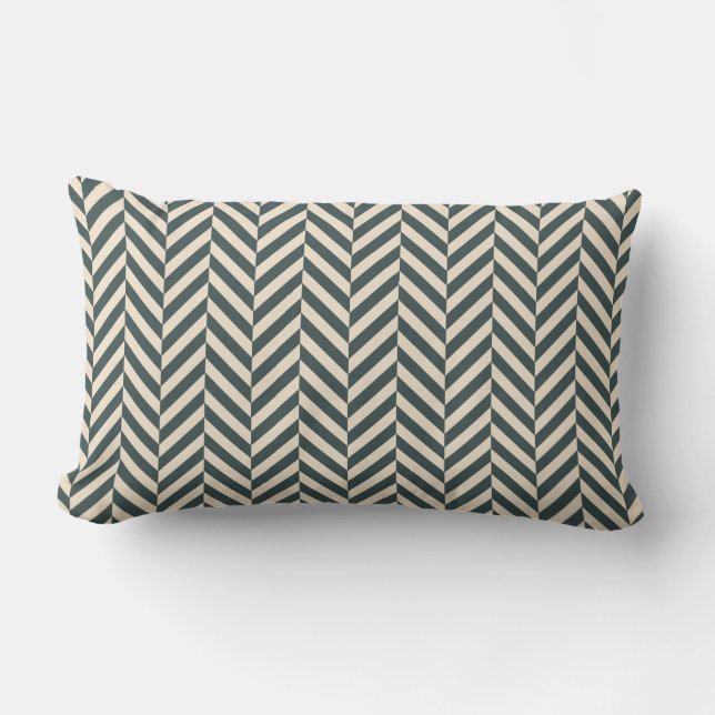 Dark Emerald Ivory Herringbone Geometric Pattern Lendenkissen (Vorderseite)