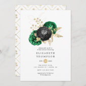 Dark Emerald und Gold Floral Brautparty Einladung (Vorne/Hinten)
