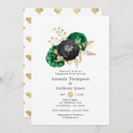 Dark Emerald und Gold Floral Engagement Party Einladung