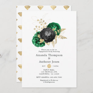 Dark Emerald und Gold Floral Engagement Party Einladung