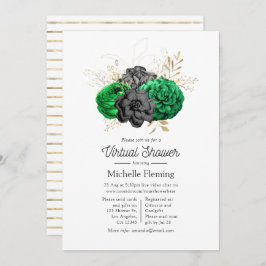 Dark Emerald und Gold Floral Virtual Brautparty Einladung
