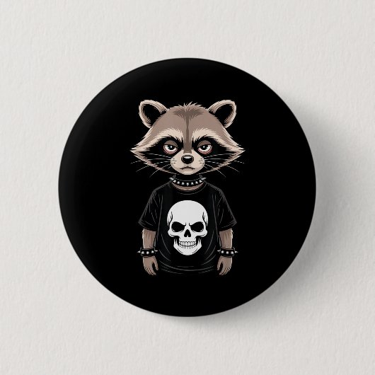 Dark Emo Raccoon With Skull Punk Style Alternative Button (Vorderseite)