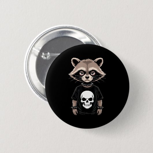 Dark Emo Raccoon With Skull Punk Style Alternative Button (Vorne & Hinten)