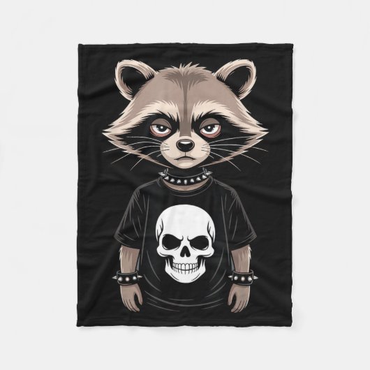 Dark Emo Raccoon With Skull Punk Style Alternative Fleecedecke (Vorderseite)