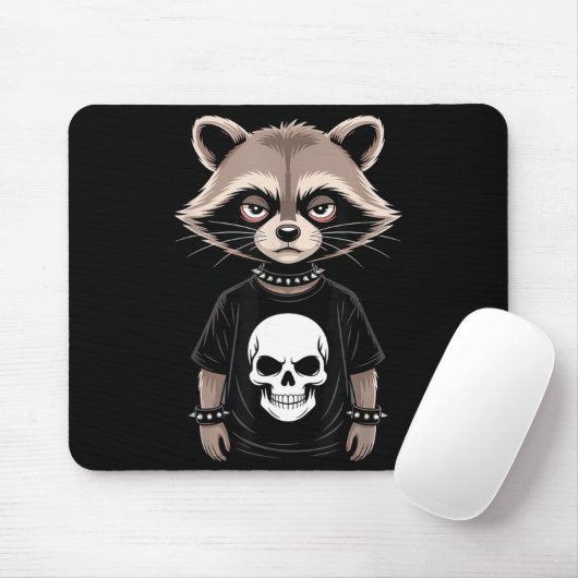 Dark Emo Raccoon With Skull Punk Style Alternative Mousepad (Mit Mouse)