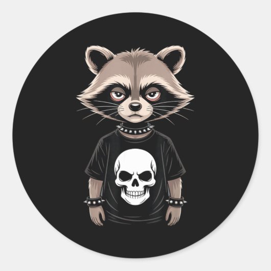 Dark Emo Raccoon With Skull Punk Style Alternative Runder Aufkleber (Vorderseite)