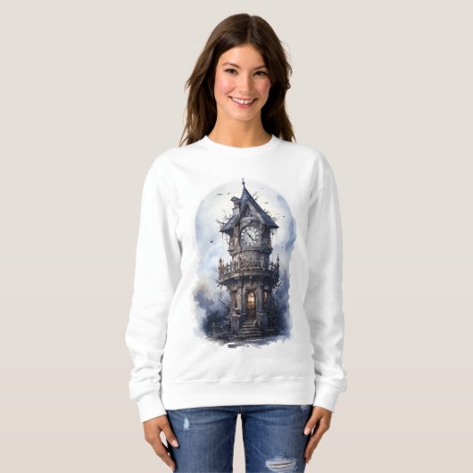 Dark Enchanted Castle Halloween Illustration Sweatshirt (Vorne ganz)