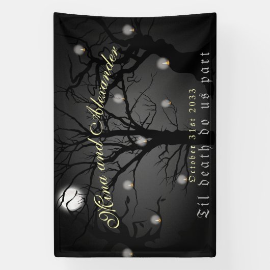 Dark Enchanted Forest Goth Halloween Hochzeit Banner (Vertikal)