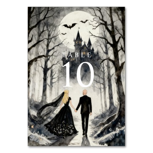 Dark Enchanted Gothic Spooky Wedding Couple Forest Tischnummer (Vorderseite)