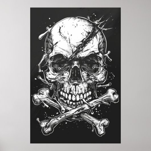 Dark Evil Unique Skull and Crossbones Illustration Poster (Vorne)