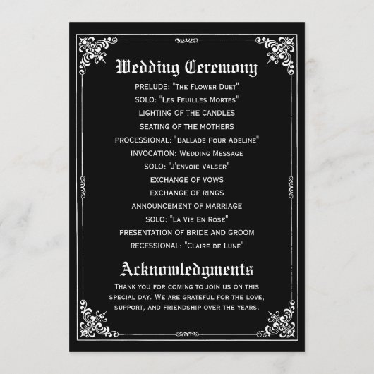 Dark Fairy Tale Storybook Wedding Programs Programm (Rückseite)