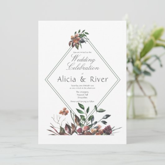 Dark Fall Florals Wedding Party Einladung (Stehend Vorderseite)