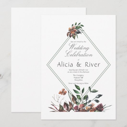 Dark Fall Florals Wedding Party Einladung (Vorne/Hinten)