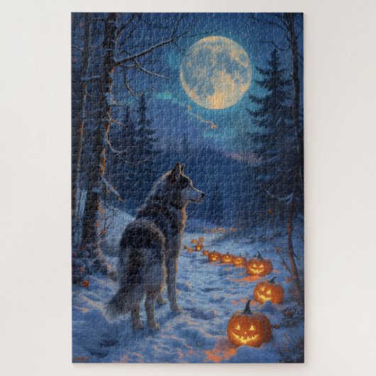 Dark-Fantasy-Alaskan-Malamute-Halloween-Kunstwerk Puzzle (Vertikal)