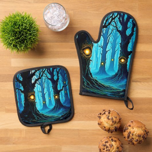 Dark Fantasy Eyeball Forest Design Ofenhandschuh & Topflappen-Set (Oben Unten)