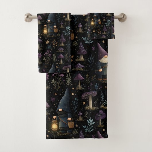 Dark Fantasy Gnome und Mushroom Pattern Badhandtuch Set (Insitu)