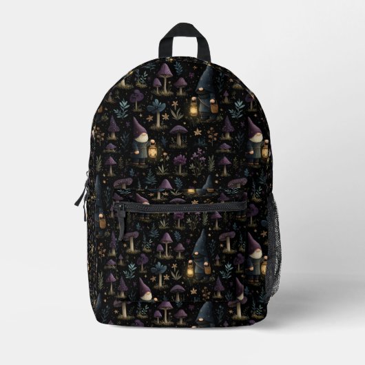 Dark Fantasy Gnome und Mushroom Pattern Bedruckter Rucksack (Vorderseite)