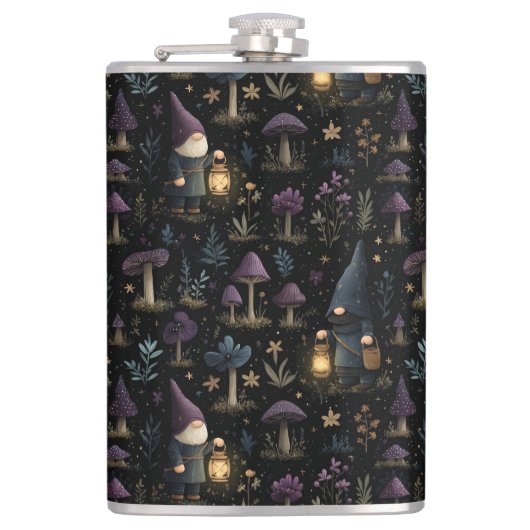 Dark Fantasy Gnome und Mushroom Pattern Flachmann (Vorderseite)