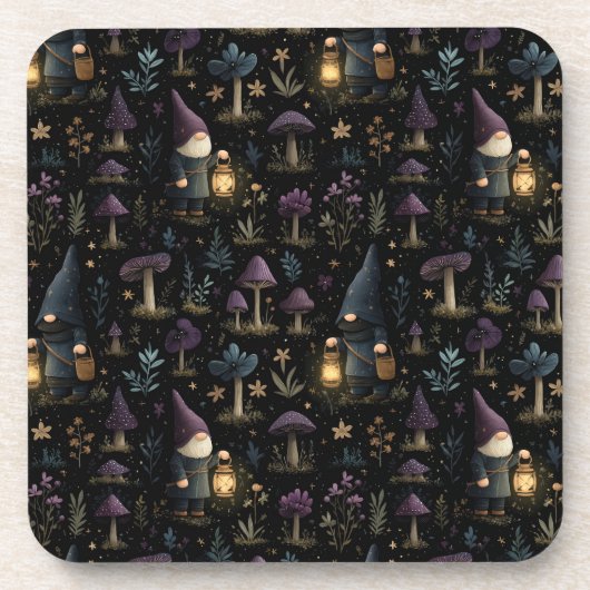 Dark Fantasy Gnome und Mushroom Pattern Getränkeuntersetzer (Vorderseite)