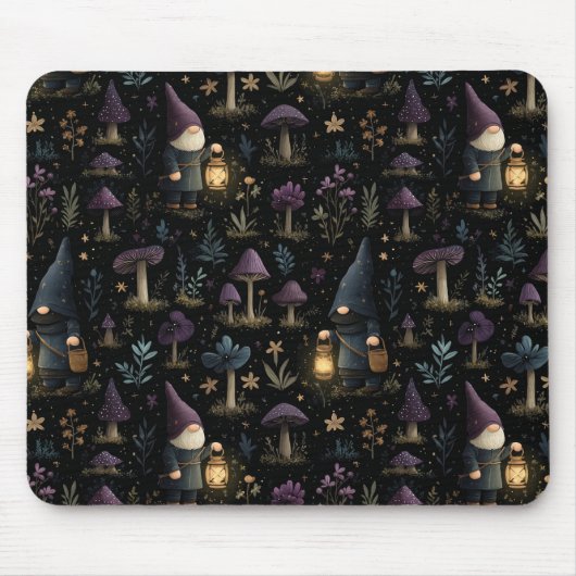 Dark Fantasy Gnome und Mushroom Pattern Mousepad (Vorne)
