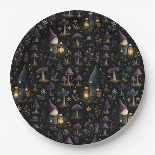 Dark Fantasy Gnome und Mushroom Pattern Pappteller (Vorderseite)