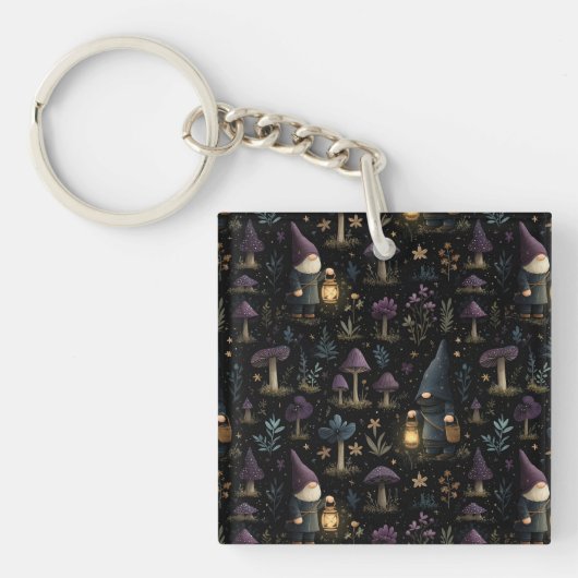 Dark Fantasy Gnome und Mushroom Pattern Schlüsselanhänger (Vorderseite)