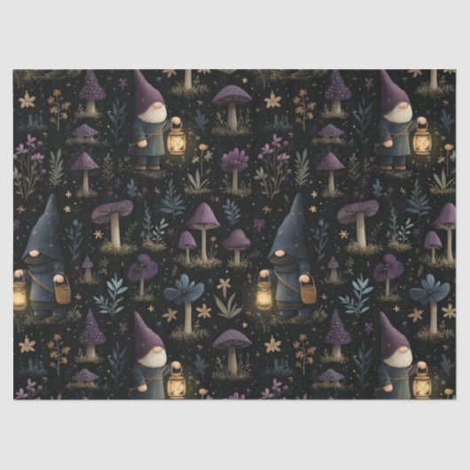 Dark Fantasy Gnome und Mushroom Pattern Seidenpapier (Vorderseite)