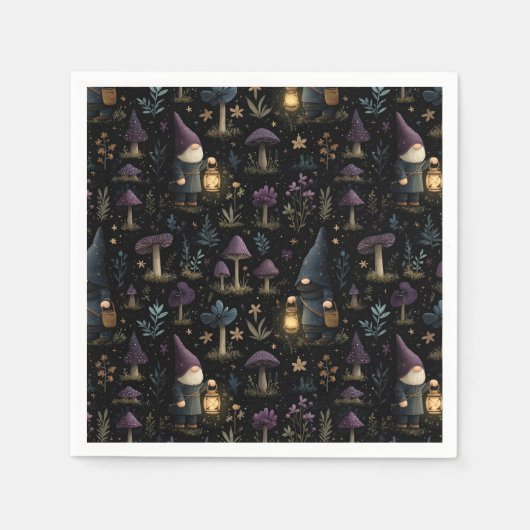 Dark Fantasy Gnome und Mushroom Pattern Serviette (Vorderseite)