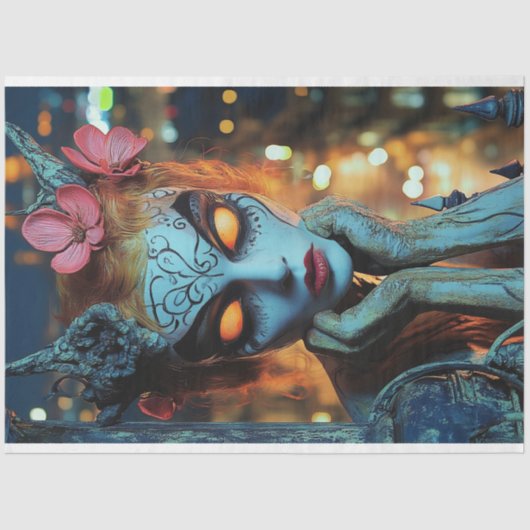 Dark Fantasy Gothic Blue Gargoyle Decoupage Seidenpapier (Vorderseite)