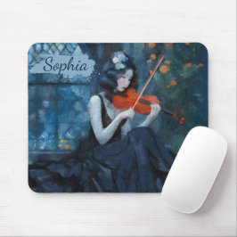 Dark Fantasy Gothic Violinist in Moonlit Garden Mousepad