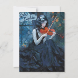 Dark Fantasy Gothic Violinist in Moonlit Garden Postkarte