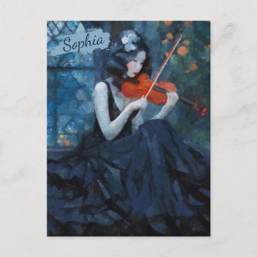 Dark Fantasy Gothic Violinist in Moonlit Garden Postkarte (Vorderseite)