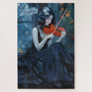 Dark Fantasy Gothic Violinist in Moonlit Garden Puzzle