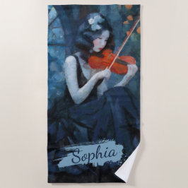 Dark Fantasy Gothic Violinist in Moonlit Garden Strandtuch