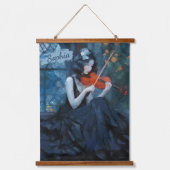 Dark Fantasy Gothic Violinist in Moonlit Garden Wandteppich Mit Holzrahmen (Vorderseite)