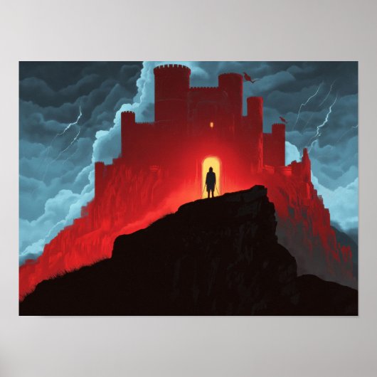 Dark Fantasy Rote Festung Silhouette Abenteuer Kun Poster (Vorne)