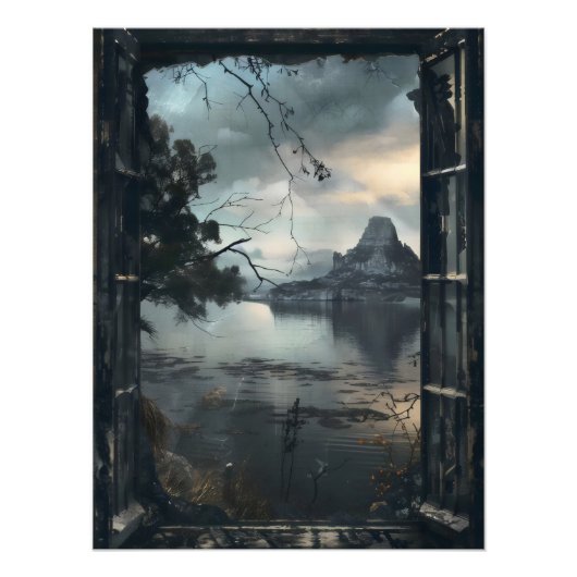 Dark Fantasy World Window View Fotodruck (Vorne)